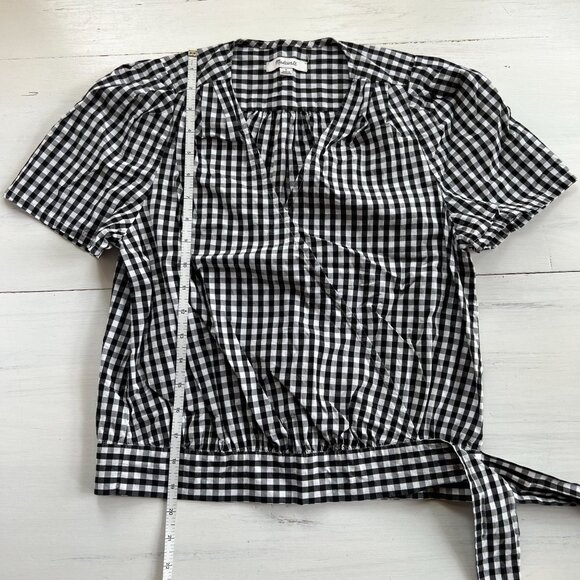 Madewell Short-Sleeve Wrap Top in Gingham Check S - Picture 12 of 13